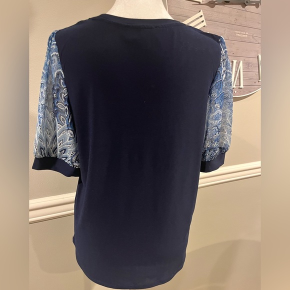 Women's CeCe Short Sleeve Top -Navy Blue with Chiffon sleeves NWOT Size … - Picture 5 of 11